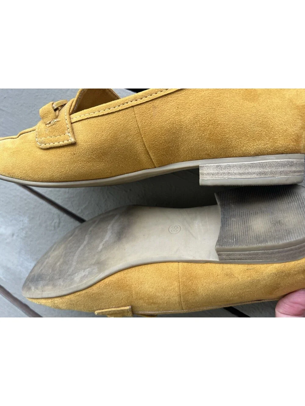 Marco Tozzi mustard yellow suede loafers chain buckle 38 Women’s 7.5